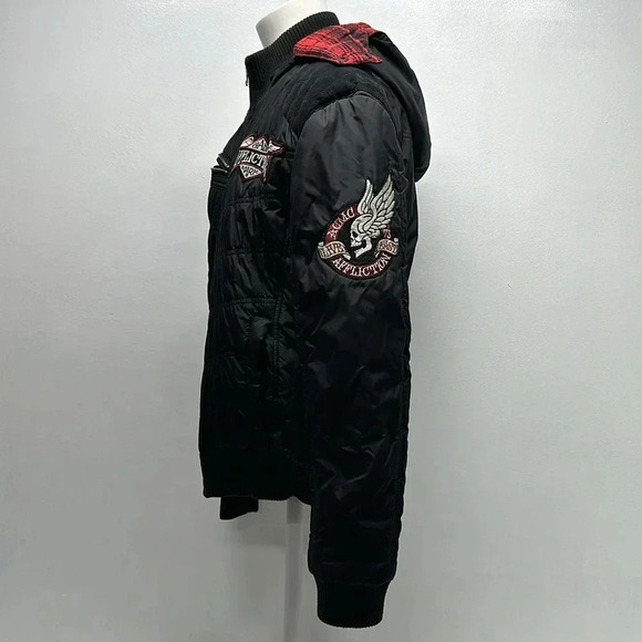 Affliction Jacket Bomber Coat Reversible Plaid American Custom Red Black Small * - Picture 4 of 13